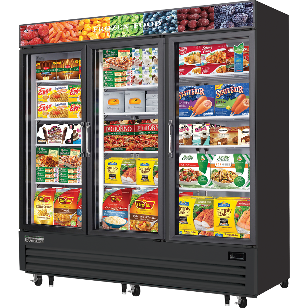 Everest Refrigeration EMGF69B 3 Glass Door Freezer, 69 cu ft - Black Exterior