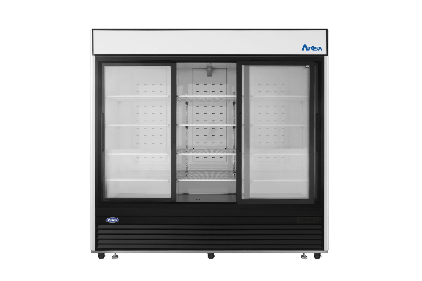 Atosa MCF8729GR Bottom Mount (3) Glass Sliding Door Freezer - Black Cabinet