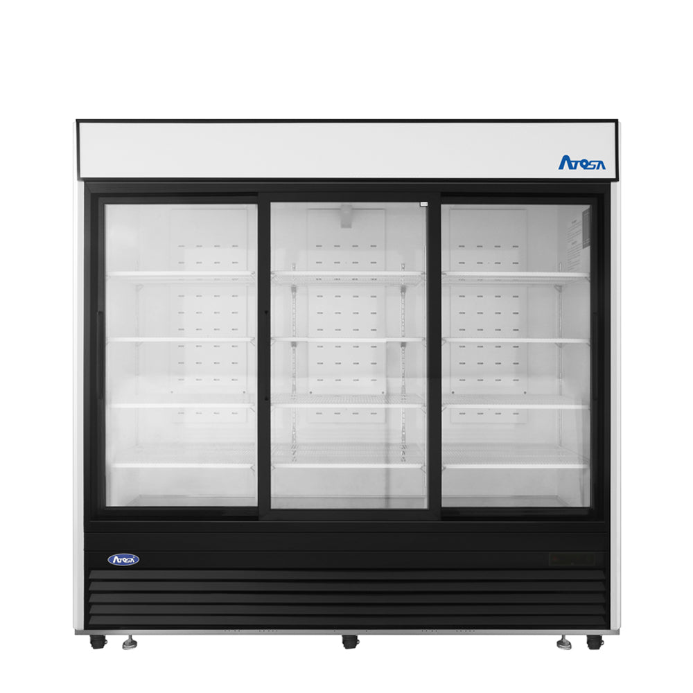Atosa MCF8729GR Bottom Mount (3) Glass Sliding Door Freezer - Black Cabinet