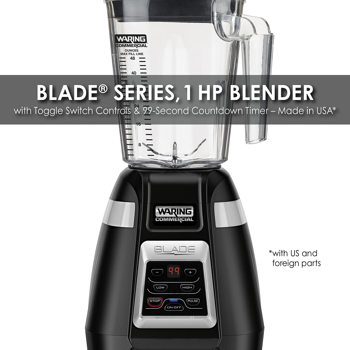 Waring BB340 1 HP Bar Blender, 2-Speed/PULSE w/ Keypad and 30-Second Timer and 48 oz. Container