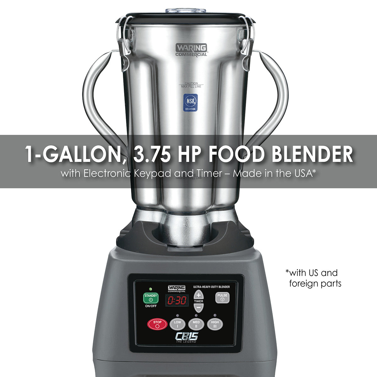 Waring CB15T 3.75 HP Blender, 1 Gallon, Electronic Touchpad Controls, Timer with Stainless Steel Container