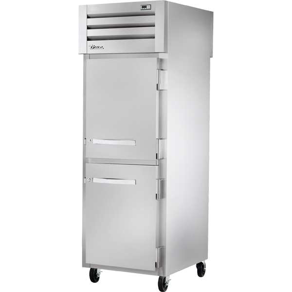 True STR1RPT-2HS-1G-HC Pass-Thru Solid Half Front/Glass Rear Swing Doors Refrigerator