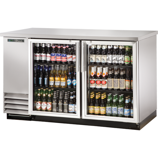 True TBB-2G-S-HC-LD Glass Swing Door Stainless Steel Back Bar Cooler