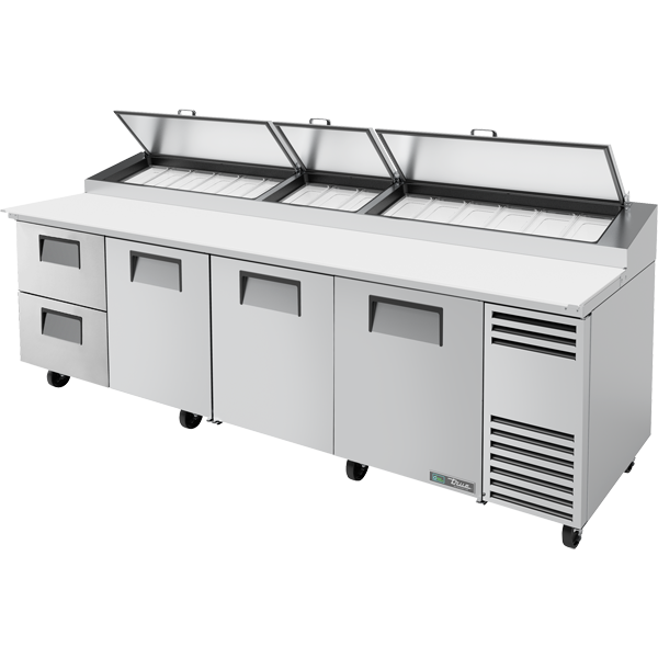 True TPP-AT-119D-2-HC Solid Doors & Drawers Pizza Prep Table with Angled Top