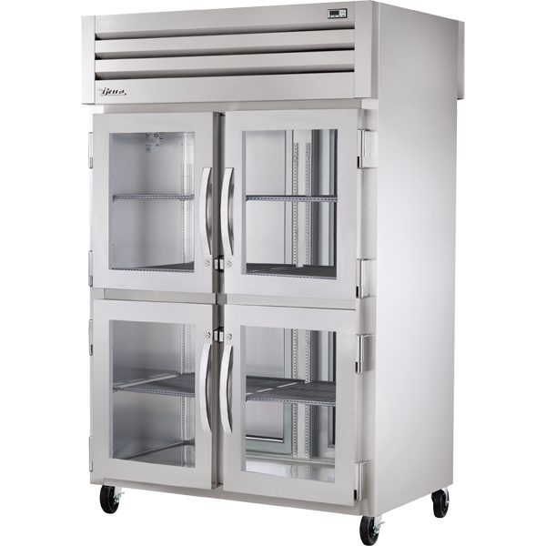 True STG2RPT-4HG-2S-HC Pass-Thru Glass Half Front/Solid Rear Swing Doors Refrigerator