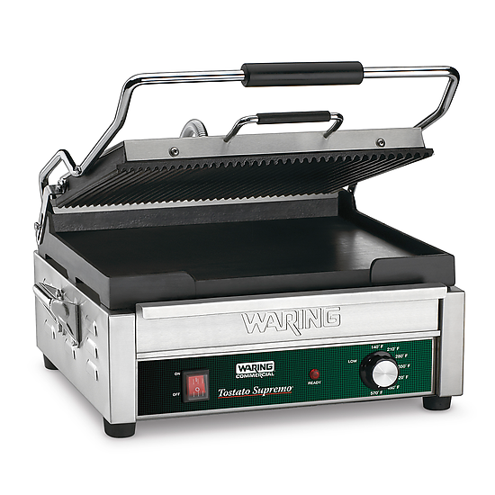 Waring WDG250 Dual Grill — Ribbed Top Plate, Flat Bottom Plate — 120V (14.5" x 11" cooking surface)