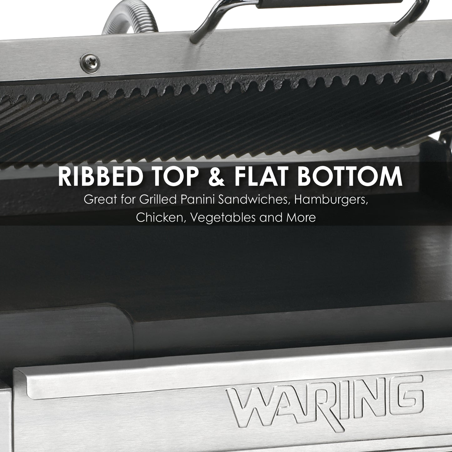 Waring WDG250 Dual Grill — Ribbed Top Plate, Flat Bottom Plate — 120V (14.5" x 11" cooking surface)