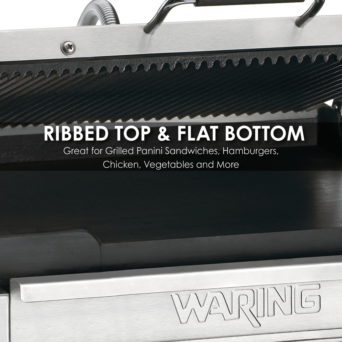 Waring WDG250T Dual Grill — Ribbed Top Plate, Flat Bottom Plate with Timer — 120V (14.5" x 11" cooking surface)