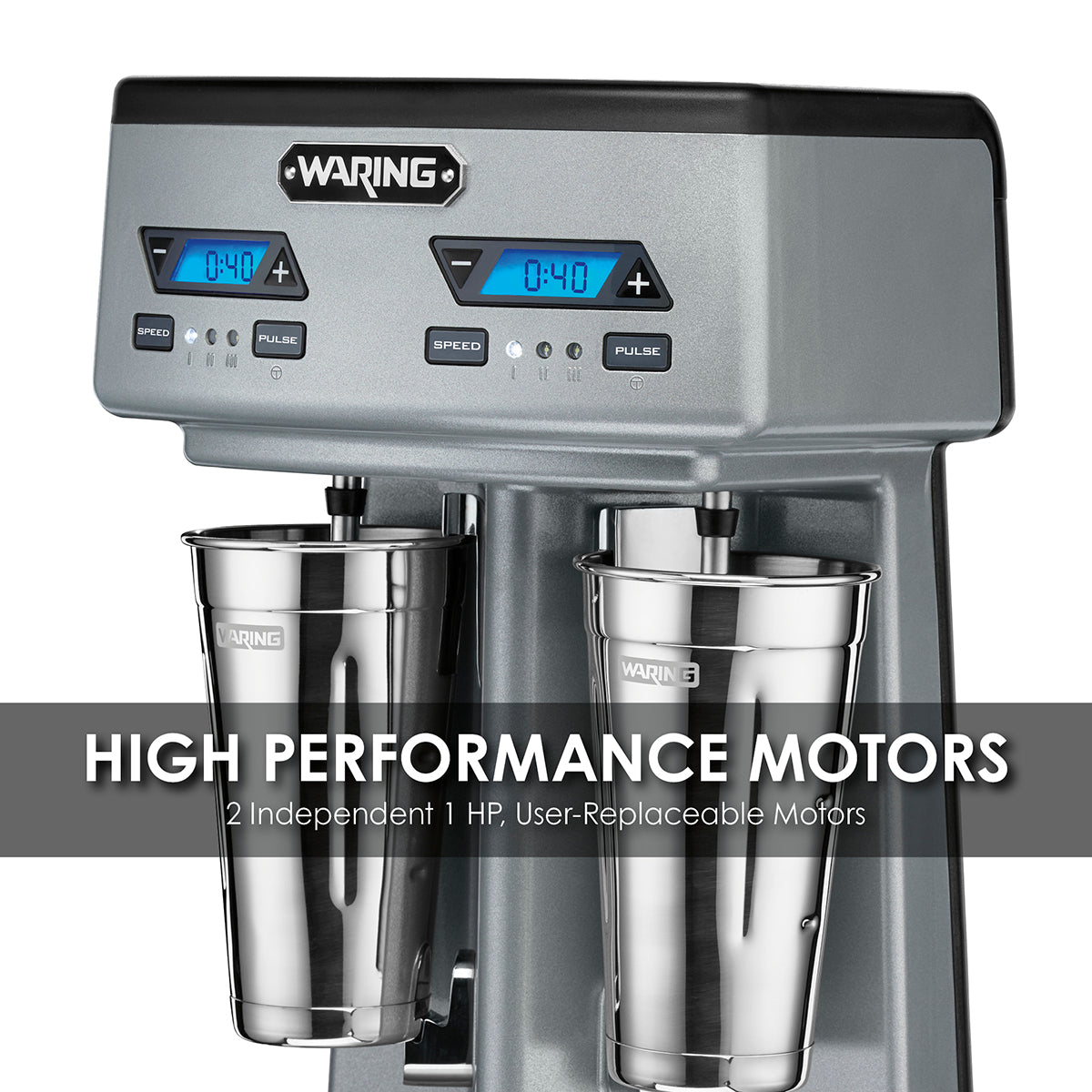 Waring WDM240TX Heavy-Duty Double-Spindle Drink Mixer with Timer, 2 Cups Included