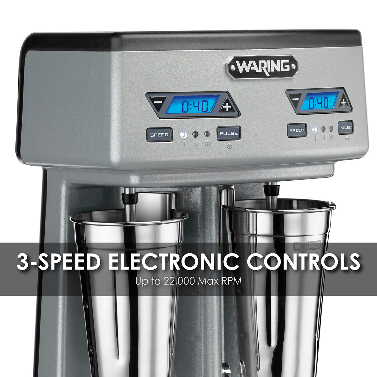 Waring WDM240TX Heavy-Duty Double-Spindle Drink Mixer with Timer, 2 Cups Included