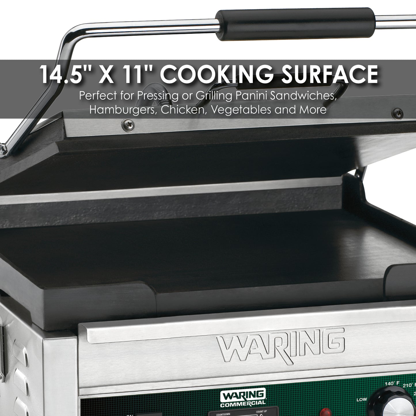 Waring WFG250T Tostato Supremo® Large Flat Toasting Grill with Timer — 120V (14.5" x 11" cooking surface)