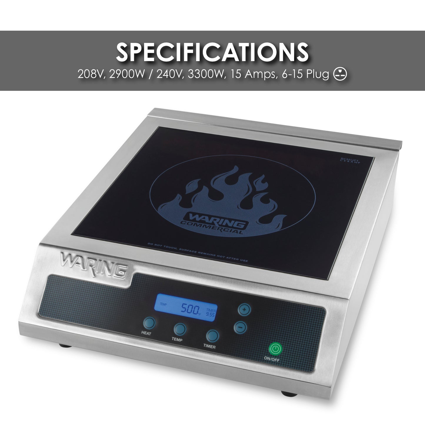 Waring WIH400 Heavy-Duty Commercial Induction Range, 120V, 1800W