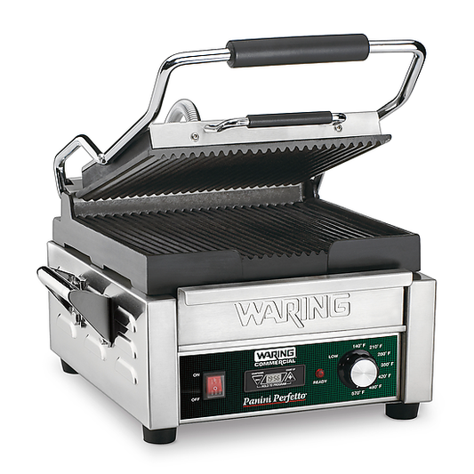 Waring WPG150TB Panini Perfetto® Compact Panini Grill with Timer — 208V (9.75" x 9.25" cooking surface)