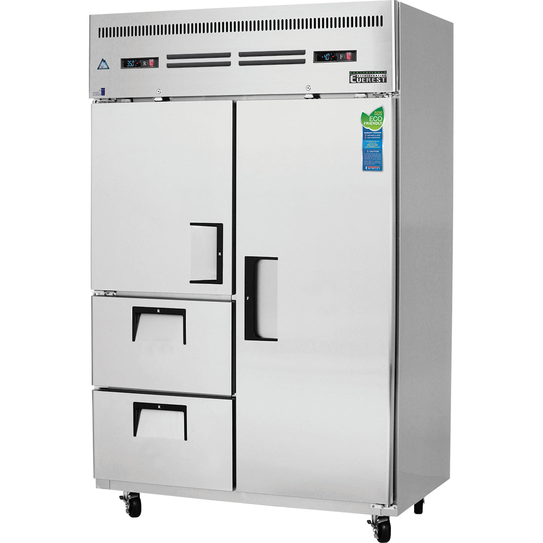 Everest Refrigeration ESRF2D2 2 Section -1 Half Dr & 2 Drawer (LFT; Ref), 1 Full Dr (RT; Fzr) Dual Temp, 49 3/4"