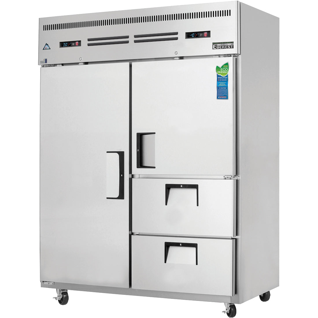 Everest Refrigeration ESWQ2D2 2 Wide Section - 1 Full Dr (LFT; Ref), 1 Half Dr (RT Top; Fzr) & 2 Drawer (RT Bottom; Ref) 3/4 Ref