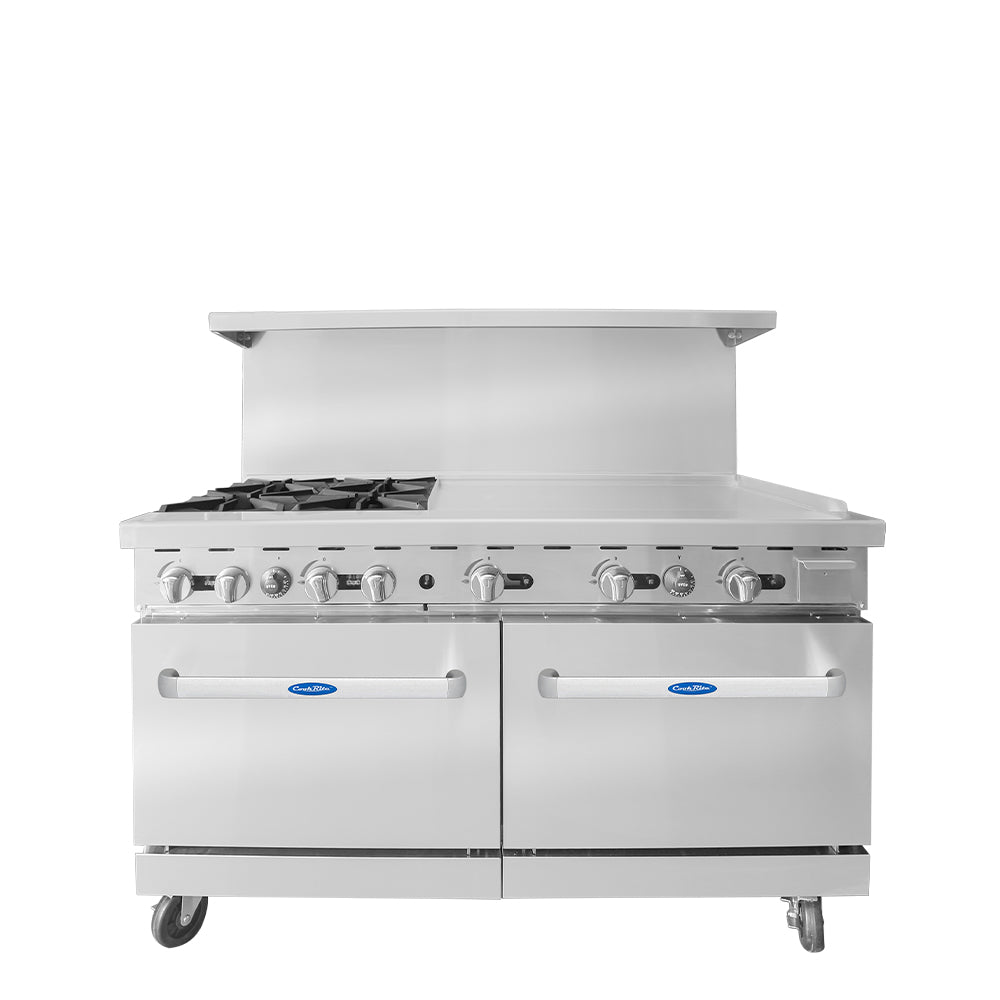 Atosa AGR-4B36GR 60″ Gas Range with Four (4) Open Burners & 36″ Griddle (Castors Included)