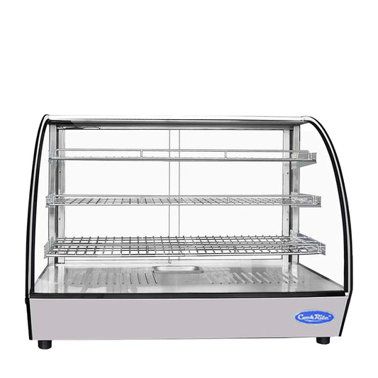 Atosa CHDC-56 Countertop Heated Display Case - Curved, 5.6 Cu Ft w/ 3 SS Shelves w/ 2 Rear Sliding Glass Doors