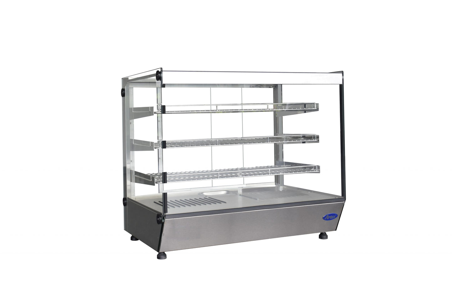 Atosa CHDS-71 Countertop Heated Display Case - Square, 7.1 Cu Ft w/ 3 SS Shelves w/ 2 Rear Sliding Glass Doors