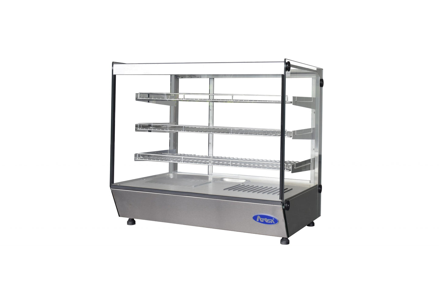 Atosa CHDS-71 Countertop Heated Display Case - Square, 7.1 Cu Ft w/ 3 SS Shelves w/ 2 Rear Sliding Glass Doors