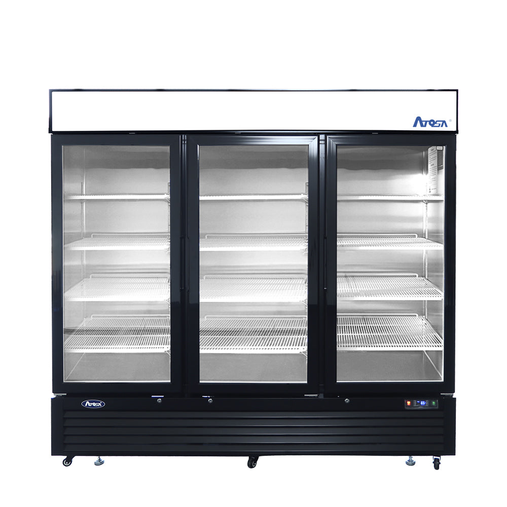 Atosa MCF8724GR Bottom Mount (3) Glass Door Refrigerator 69.54 cu ft - Black Cabinet
