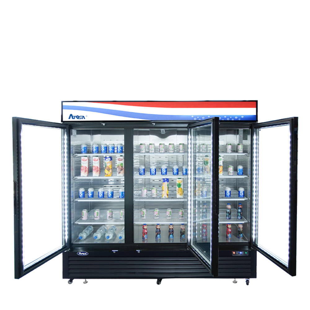 Atosa MCF8724GR Bottom Mount (3) Glass Door Refrigerator 69.54 cu ft - Black Cabinet