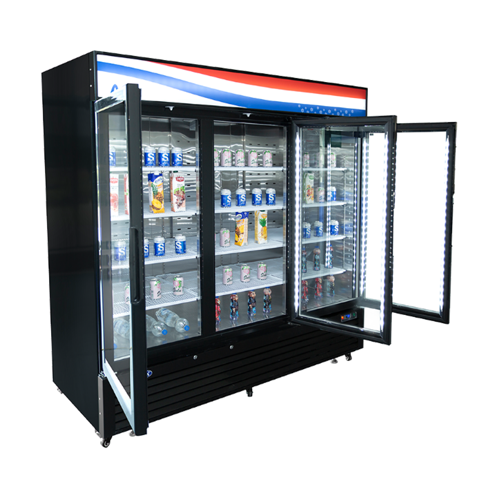 Atosa MCF8724GR Bottom Mount (3) Glass Door Refrigerator 69.54 cu ft - Black Cabinet