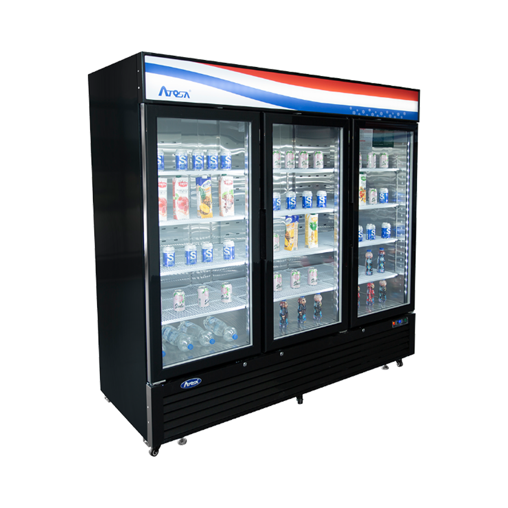 Atosa MCF8724GR Bottom Mount (3) Glass Door Refrigerator 69.54 cu ft - Black Cabinet