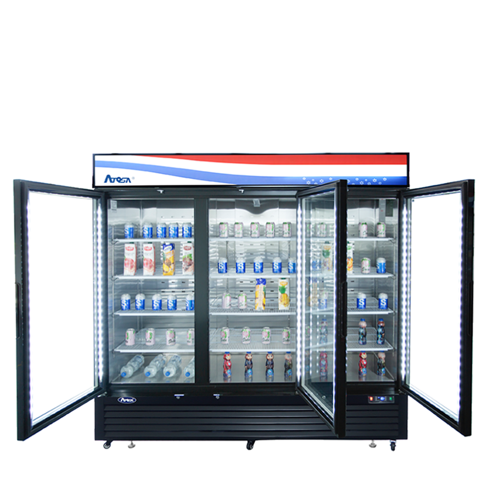 Atosa MCF8728GR Bottom Mount (3) Glass Door Freezer 69.54 cu ft - Black Cabinet