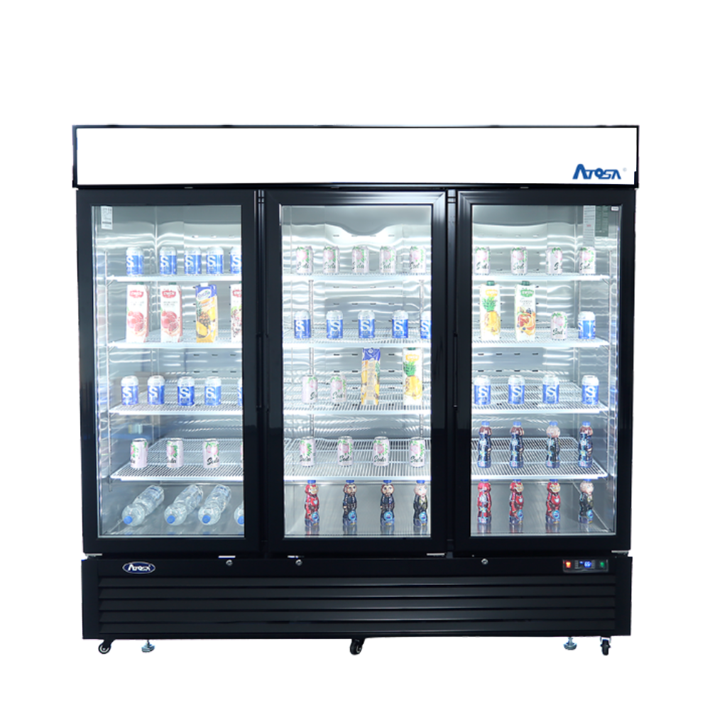 Atosa MCF8728GR Bottom Mount (3) Glass Door Freezer 69.54 cu ft - Black Cabinet
