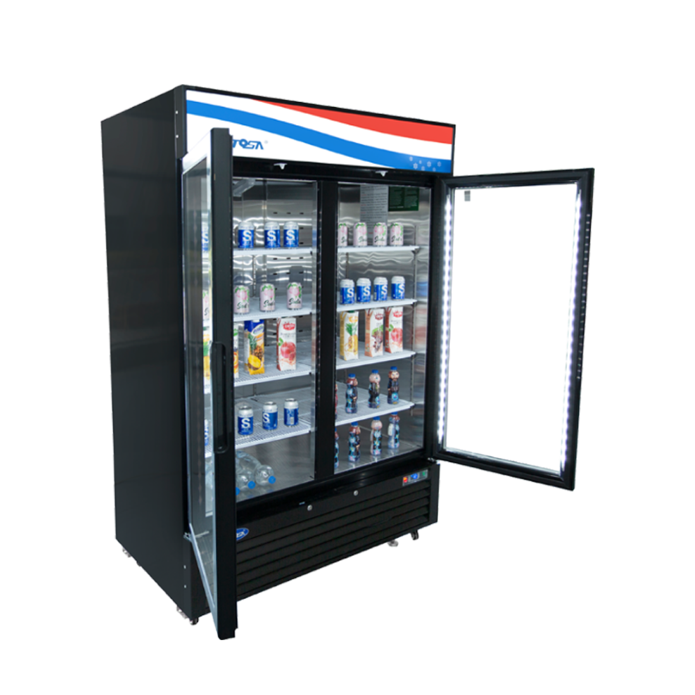 Atosa MCF8732GR Bottom Mount (2) Glass Door Freezer - 28.5 cu ft- Black Cabinet