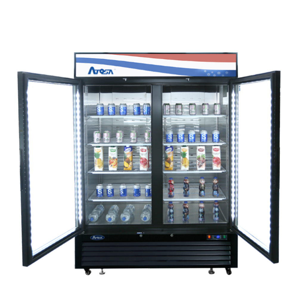 Atosa MCF8733GR Bottom Mount (2) Glass Door Refrigerator - 28.5 cu ft Black Cabinet