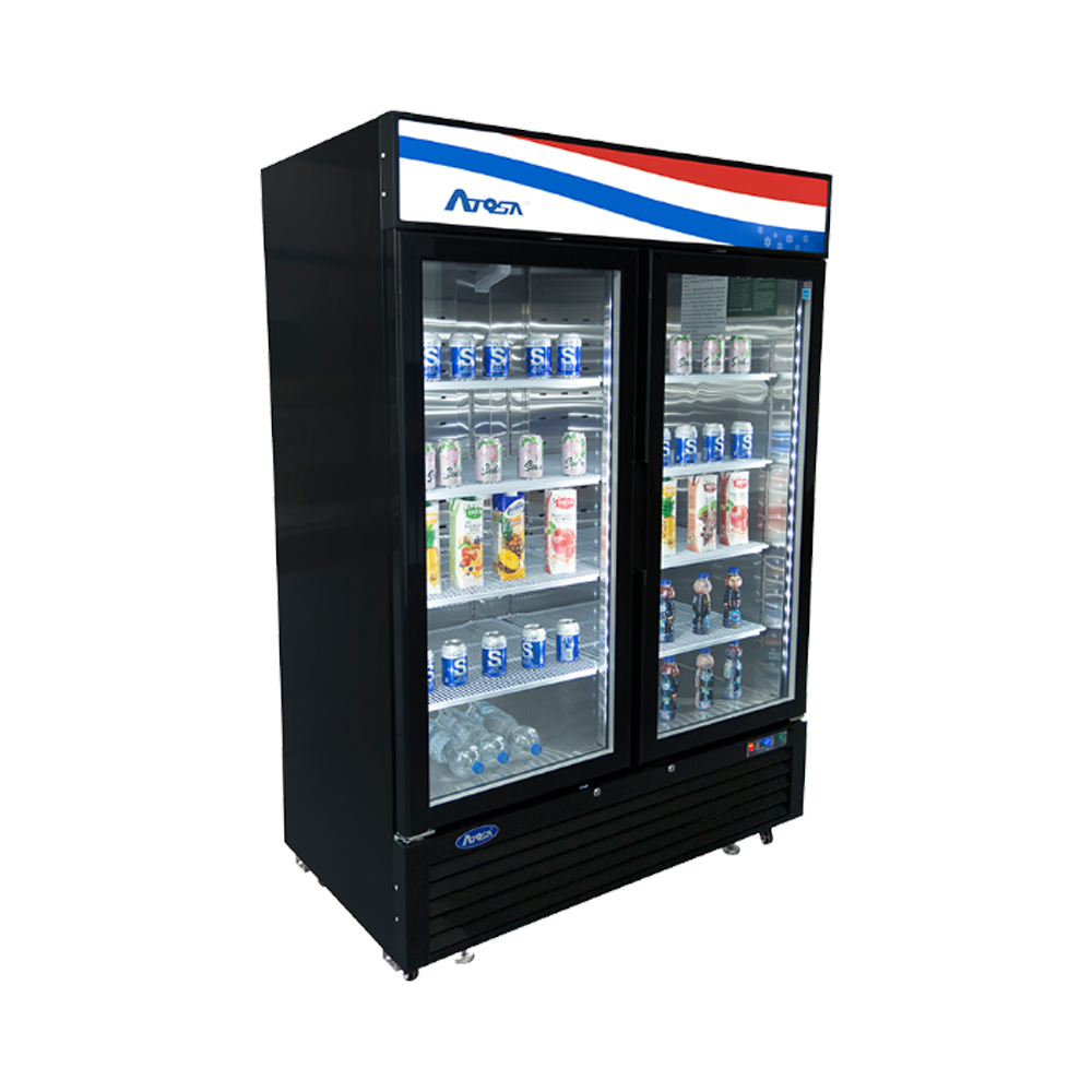 Atosa MCF8733GR Bottom Mount (2) Glass Door Refrigerator - 28.5 cu ft Black Cabinet
