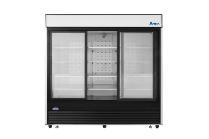 Atosa MCF8729GR Bottom Mount (3) Glass Sliding Door Freezer - Black Cabinet
