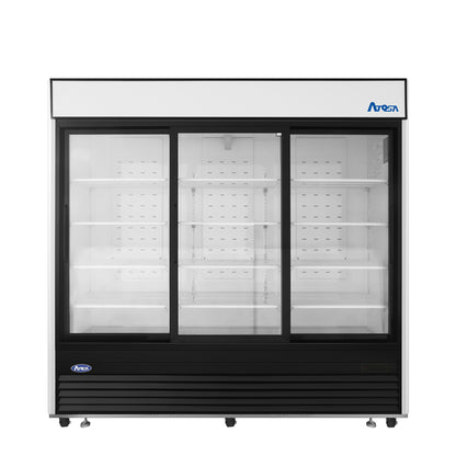 Atosa MCF8729GR Bottom Mount (3) Glass Sliding Door Freezer - Black Cabinet