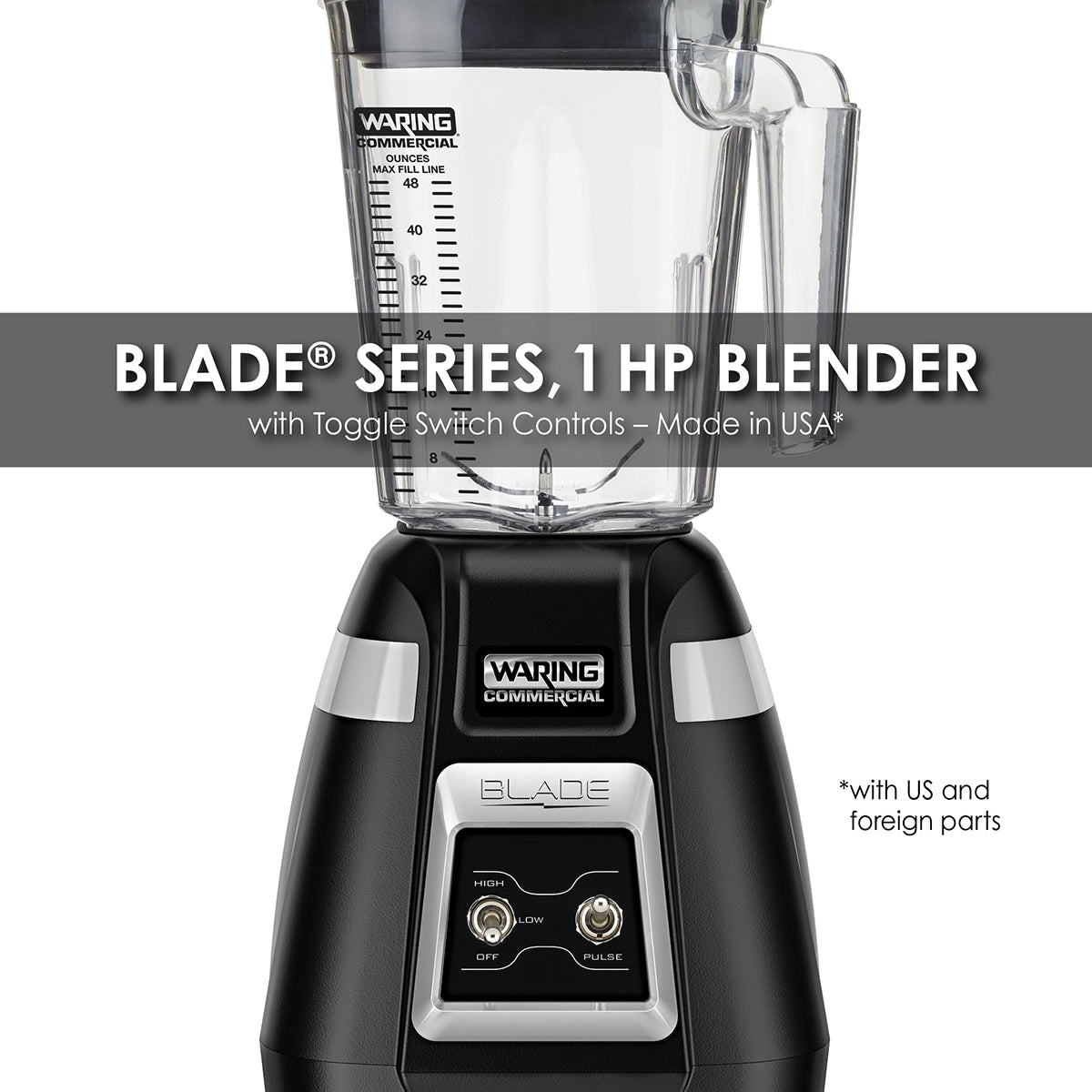 Waring BB300 1HP Bar Blender 2-Speed/PULSE w/ Toggle Switch Controls and 48 oz. Container