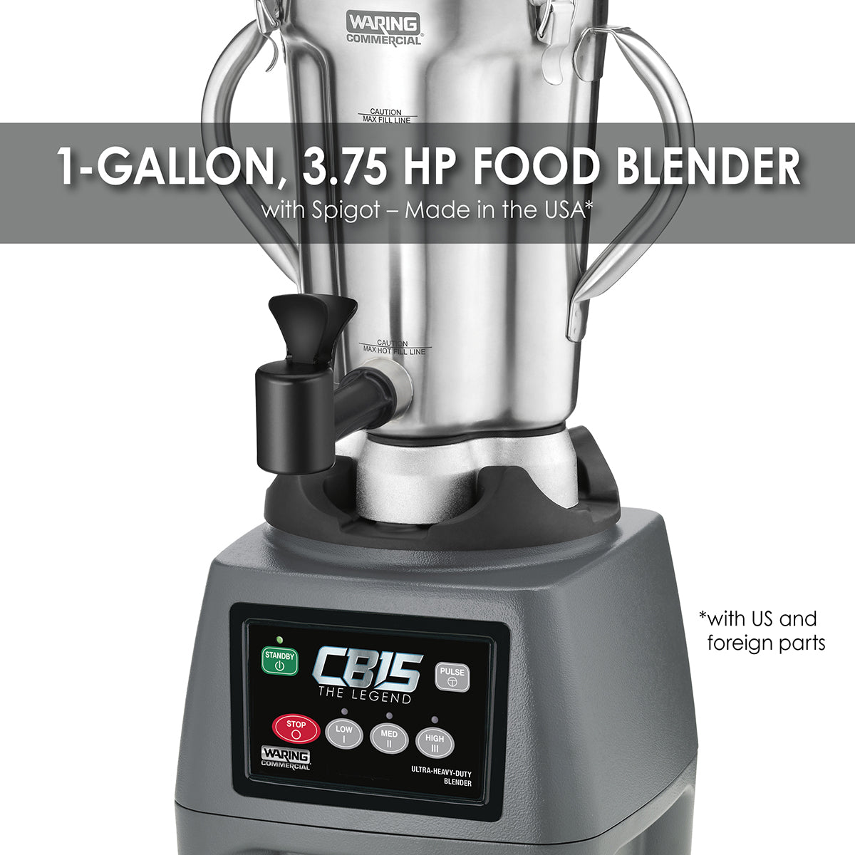 Waring CB15SF 3.75 HP Blender, 1 Gallon, Electronic Touchpad Controls with Stainless Steel Container Spigot