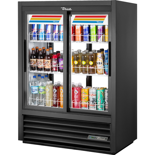 True GDM-33CPT-54-HC-LD Slide Door Lower Height Narrow Depth Fast Lane Pass-Thru Refrigerator