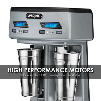 Waring WDM240TX Heavy-Duty Double-Spindle Drink Mixer with Timer, 2 Cups Included