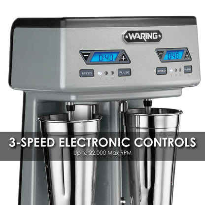 Waring WDM240TX Heavy-Duty Double-Spindle Drink Mixer with Timer, 2 Cups Included
