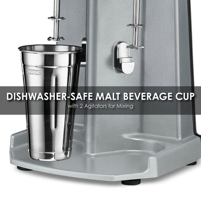Waring WDM240TX Heavy-Duty Double-Spindle Drink Mixer with Timer, 2 Cups Included