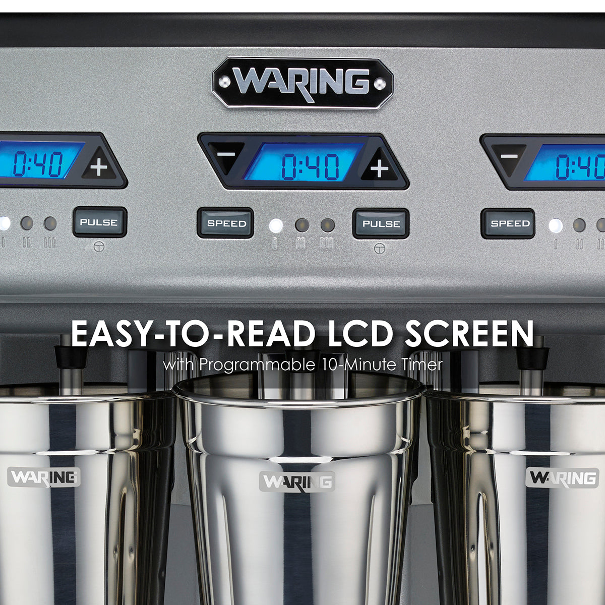 Waring WDM360TX Heavy-Duty Triple-Spindle Drink Mixer with Timer, 3 Cups Included