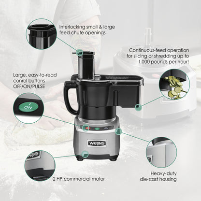 Waring WFP16SC 4-Qt. Combination Bowl Cutter Mixer and Continuous-Feed with LiquiLock® Seal System
