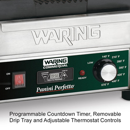 Waring WPG150T Panini Perfetto® Compact Panini Grill with Timer — 120V (9.75" x 9.25" cooking surface)