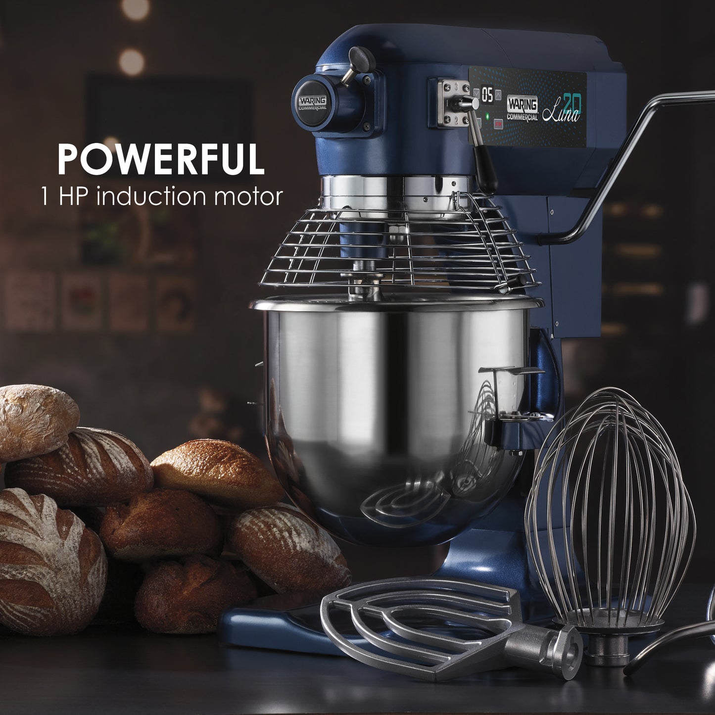 Waring WSM20L Luna 20 - 20 Quart Planetary Mixer, includes Dough Hook, Mixing Paddle & Whisk