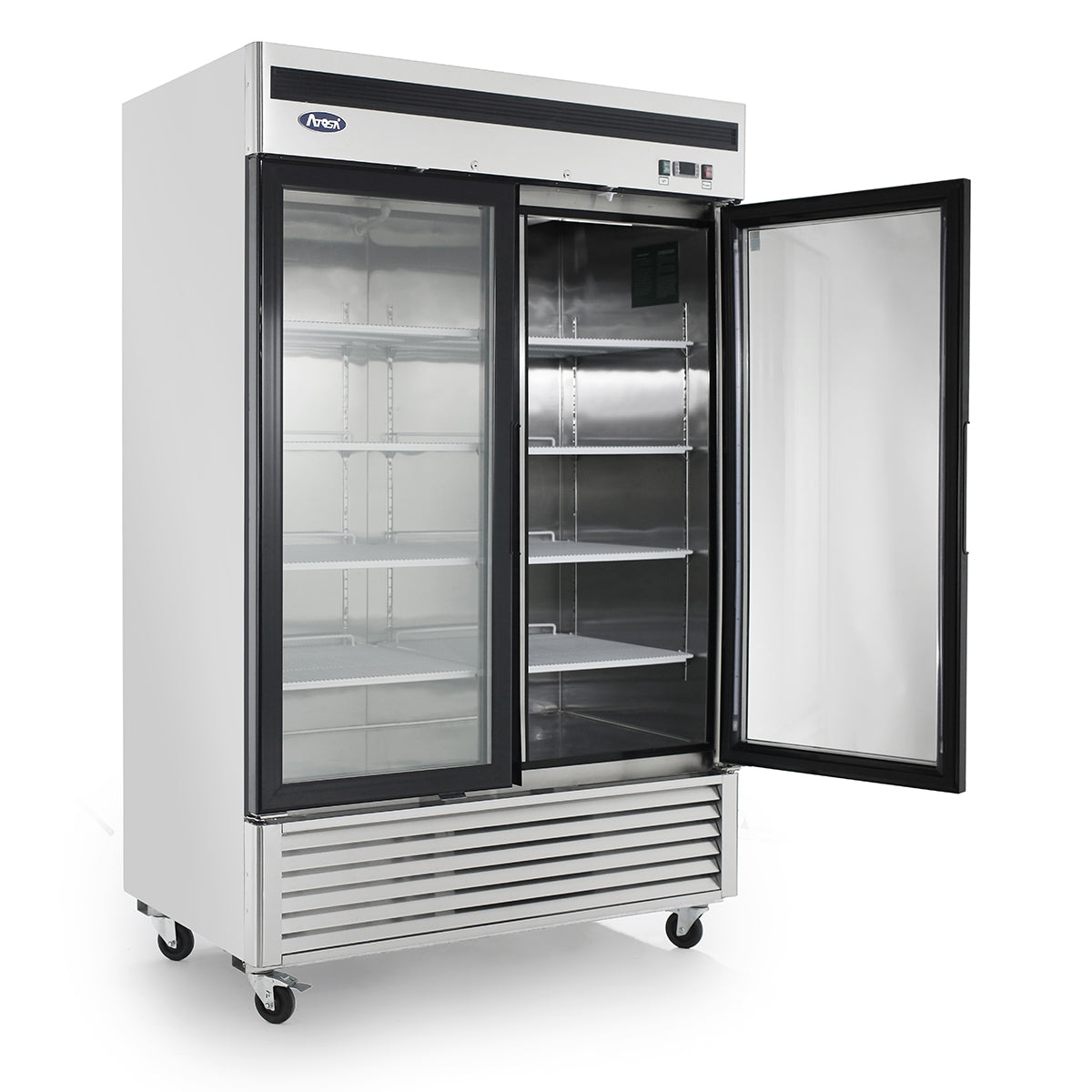 Atosa MCF8707GR Bottom Mount (2) Glass Door Refrigerator S/S In/Out Dimensions: 54-2/5 W * 31-7/10 D * 83-1/10 H