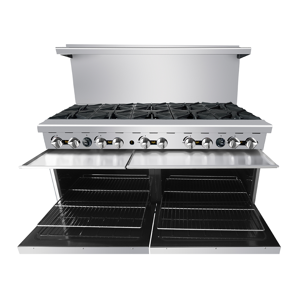 Atosa AGR-10B 60'' Gas Range. (10) 32,000 B.T.U. Open Burners with Two 26'' 1/2 Wide Ovens; 4 Oven Racks (Castors Included)