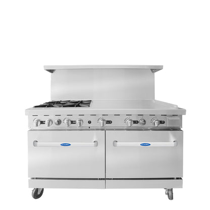 Atosa AGR-4B36GL 60″ Gas Range with Four (4) Open Burners & 36″ Griddle (Castors Included)
