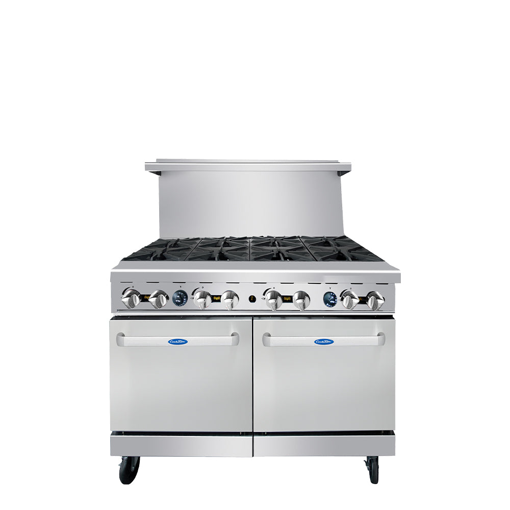 Atosa AGR-8B 48'' Gas Range. (8) 32,000 B.T.U. Open Burners with Two 20" Wide Oven; 4 Oven Racks (Castors Included)