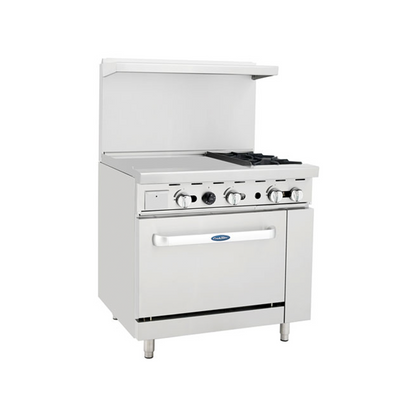 Atosa AGR-2B24GL 36″ Gas Range with Two (2) Left Open Burners & 24″ Griddle (Castors Included)