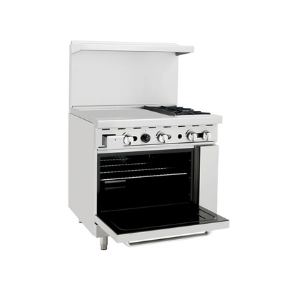 Atosa AGR-2B24GL 36″ Gas Range with Two (2) Left Open Burners & 24″ Griddle (Castors Included)
